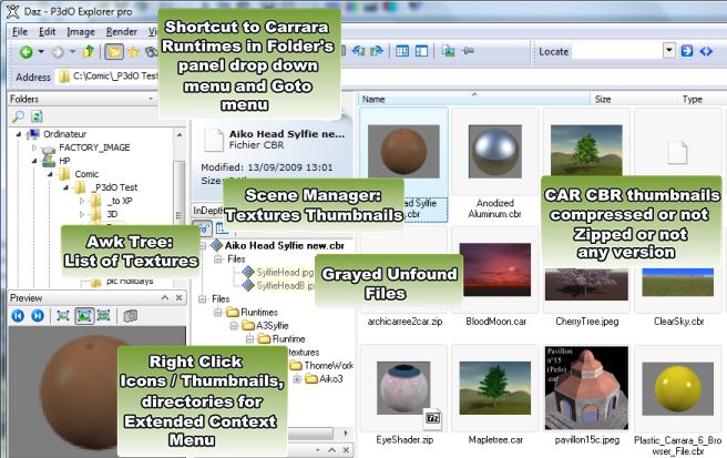 Carrara thumbnails & support in P3dO pro